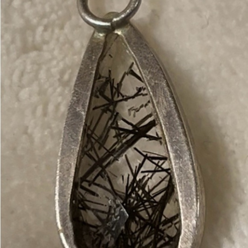 Sterling Silver Teardrop Shaped Tourmalated Quartz  Pendant - Picture 4 of 4